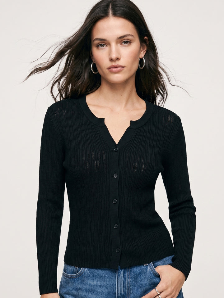 Black Abstract Textured Cardigan Styled Top