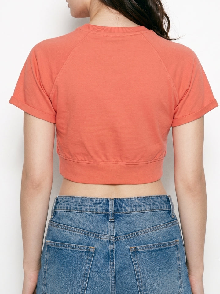 Coral Cropped Raglan Sleeve Sweatshirt