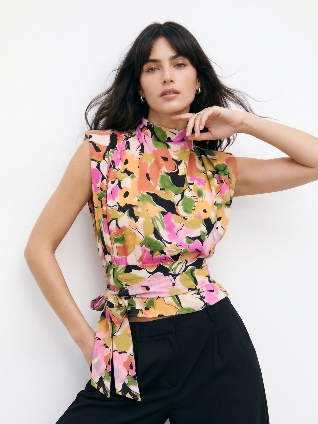 Multi Waist Tie-Up Floral Printed Top