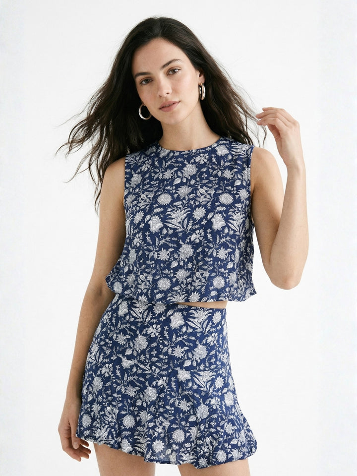 Blue One Shoulder Mesh Top
