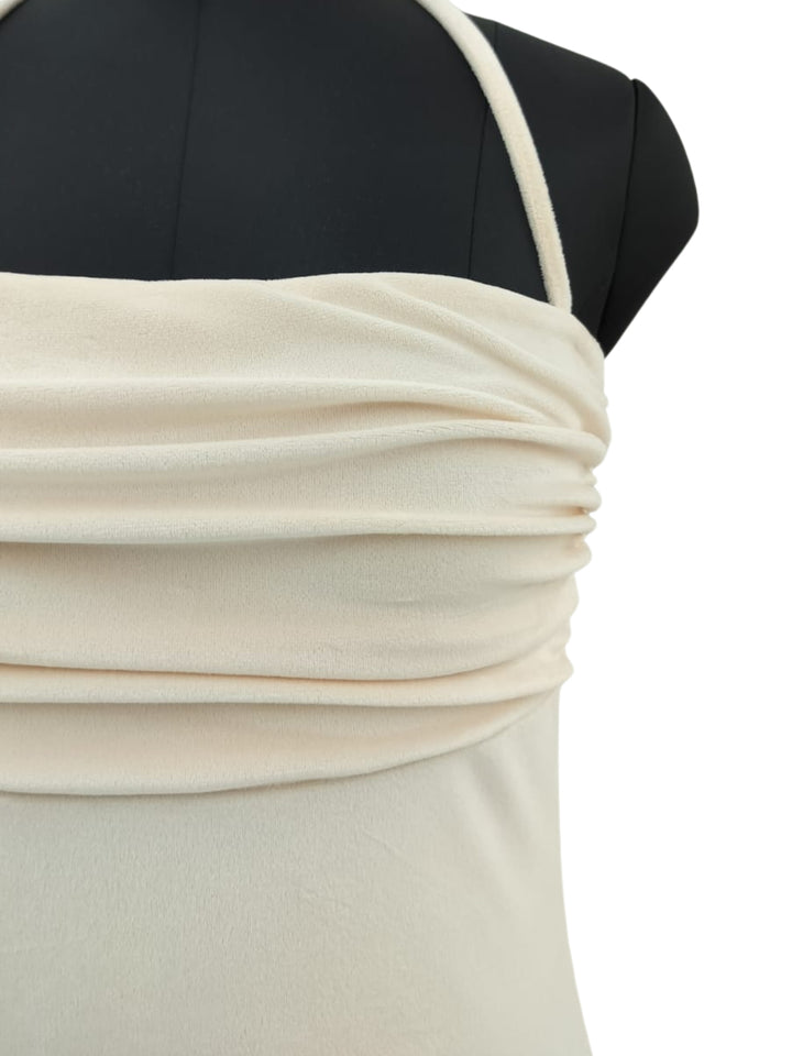 Cream Shoulder Strap Fitted Bubblehem Dress