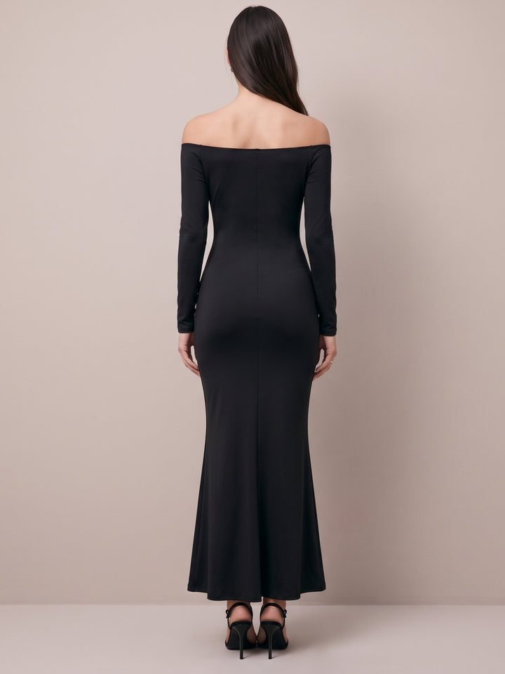 Black Off-Shoulder Cut Out Maxi Dress