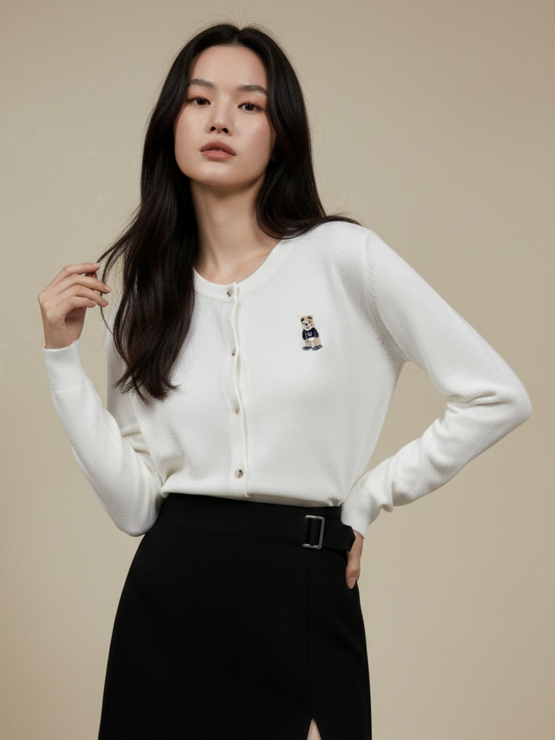 White Button Down Small Graphic Character Cardigan