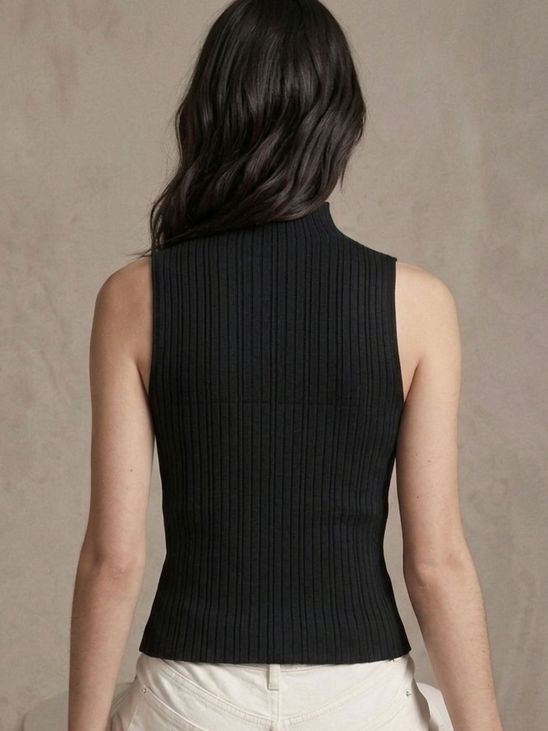 Black High Neck Sleeveless Flat Top