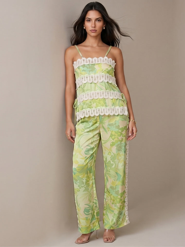 Multi Spaghetti Strap Printed Top And Pant Set