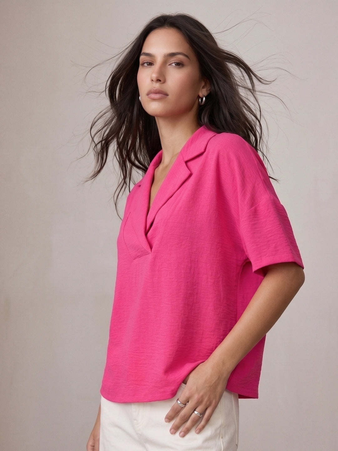 Pink Stylized Collar Relaxed Top