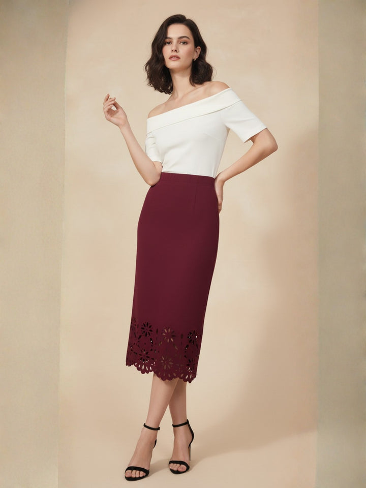 Burgundy Fish-Tail Fit Skirt With Bottom Hem Detail