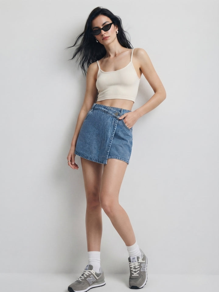 Blue Tinted Wrap Over Denim Skirt