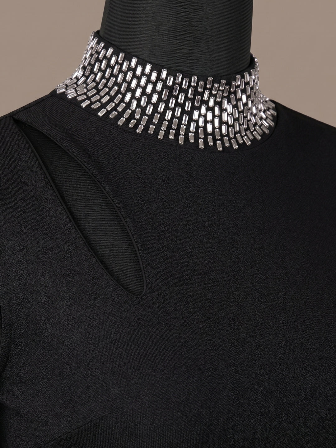 Black Cut Out Tank With Embellished High Neck