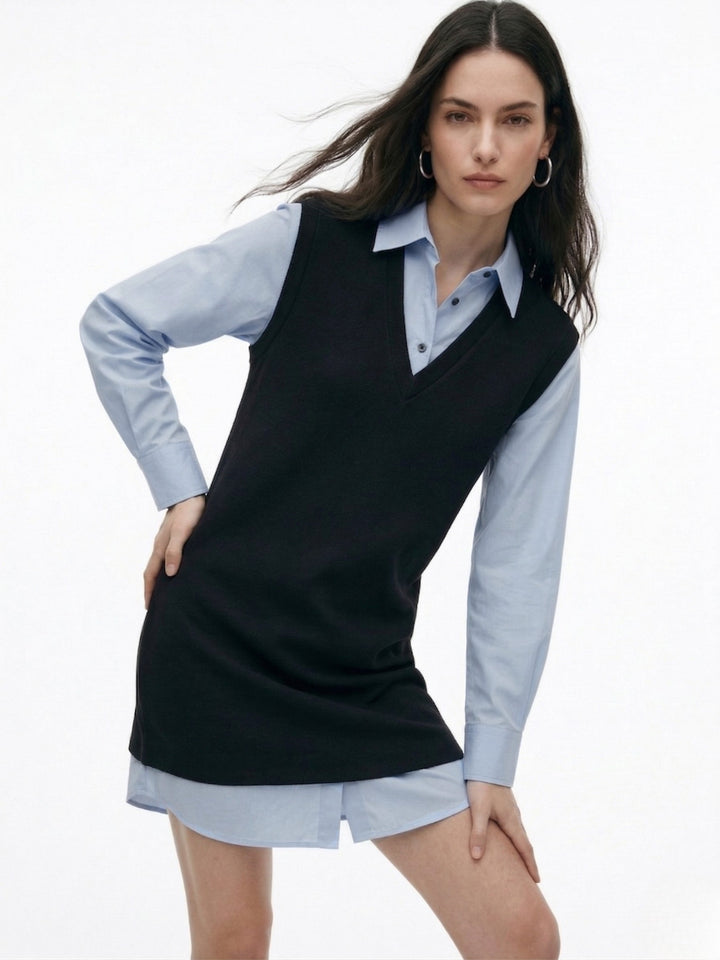 Black Twofer Style Contrast Coloured Mini Dress