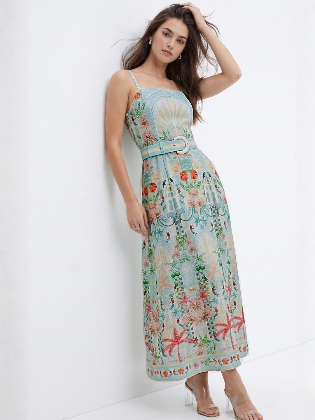 Multi Spaghetti Strap Placement Printed Dress