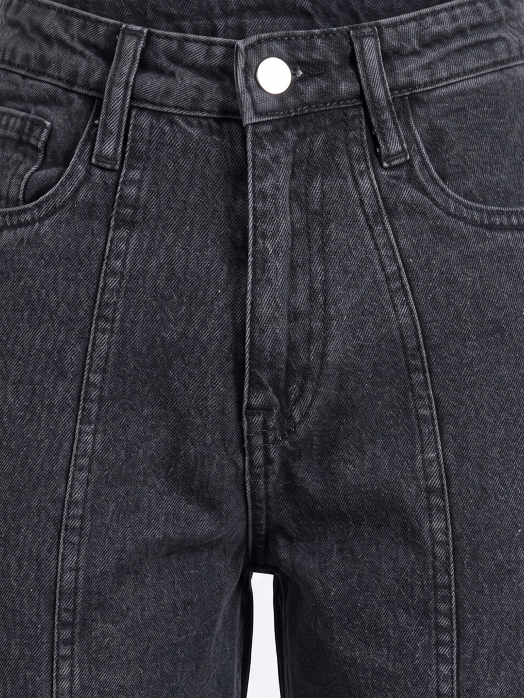 Grey Folded Hem Wide Leg Jeans