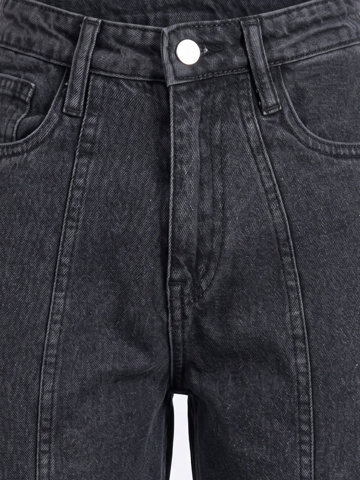 Grey Folded Hem Wide Leg Jeans