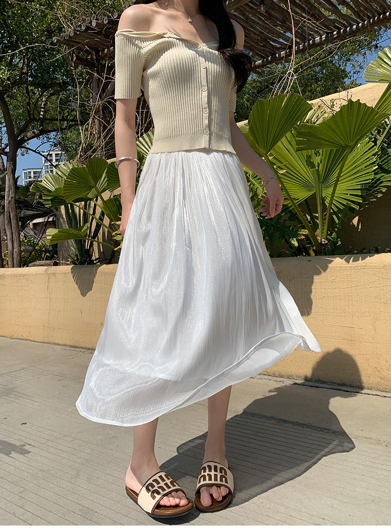 White Pleated Mesh Skirt
