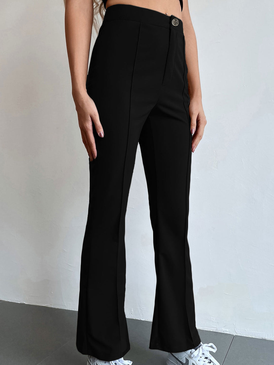 Black Solid Flared Trouser