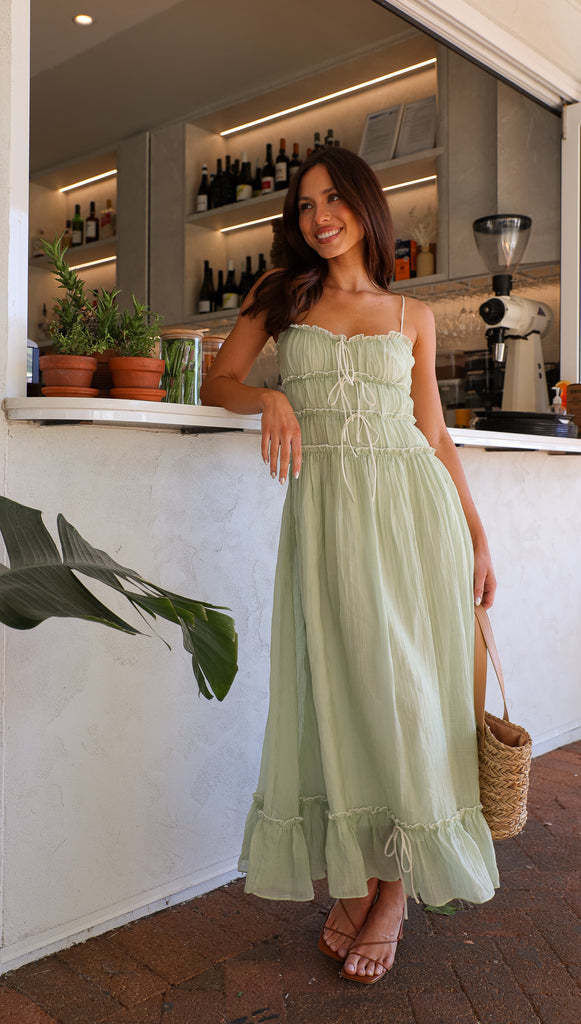 Green Strappy Sheer Midi Dress