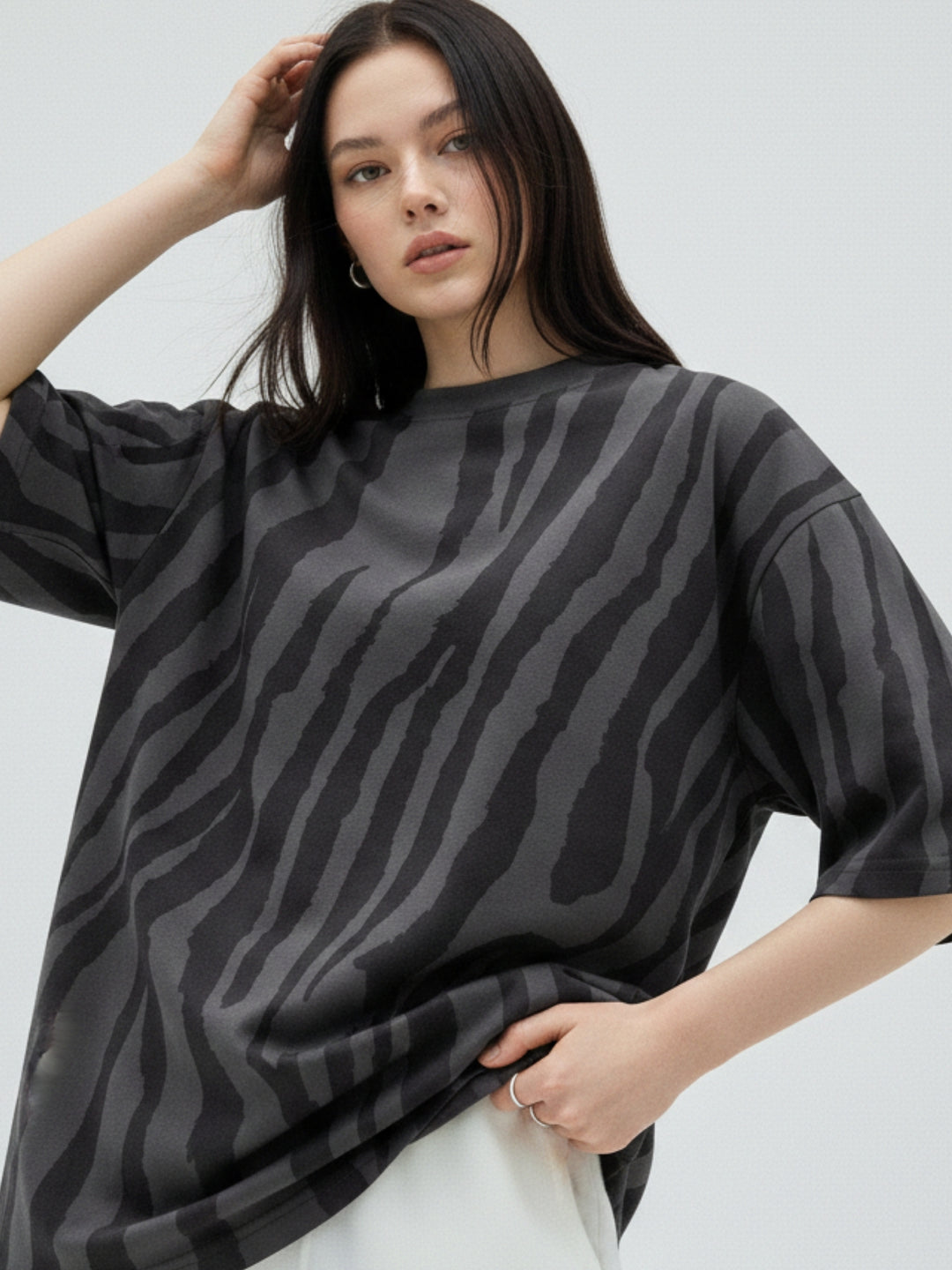 Black Animal Print Oversized T-Shirt