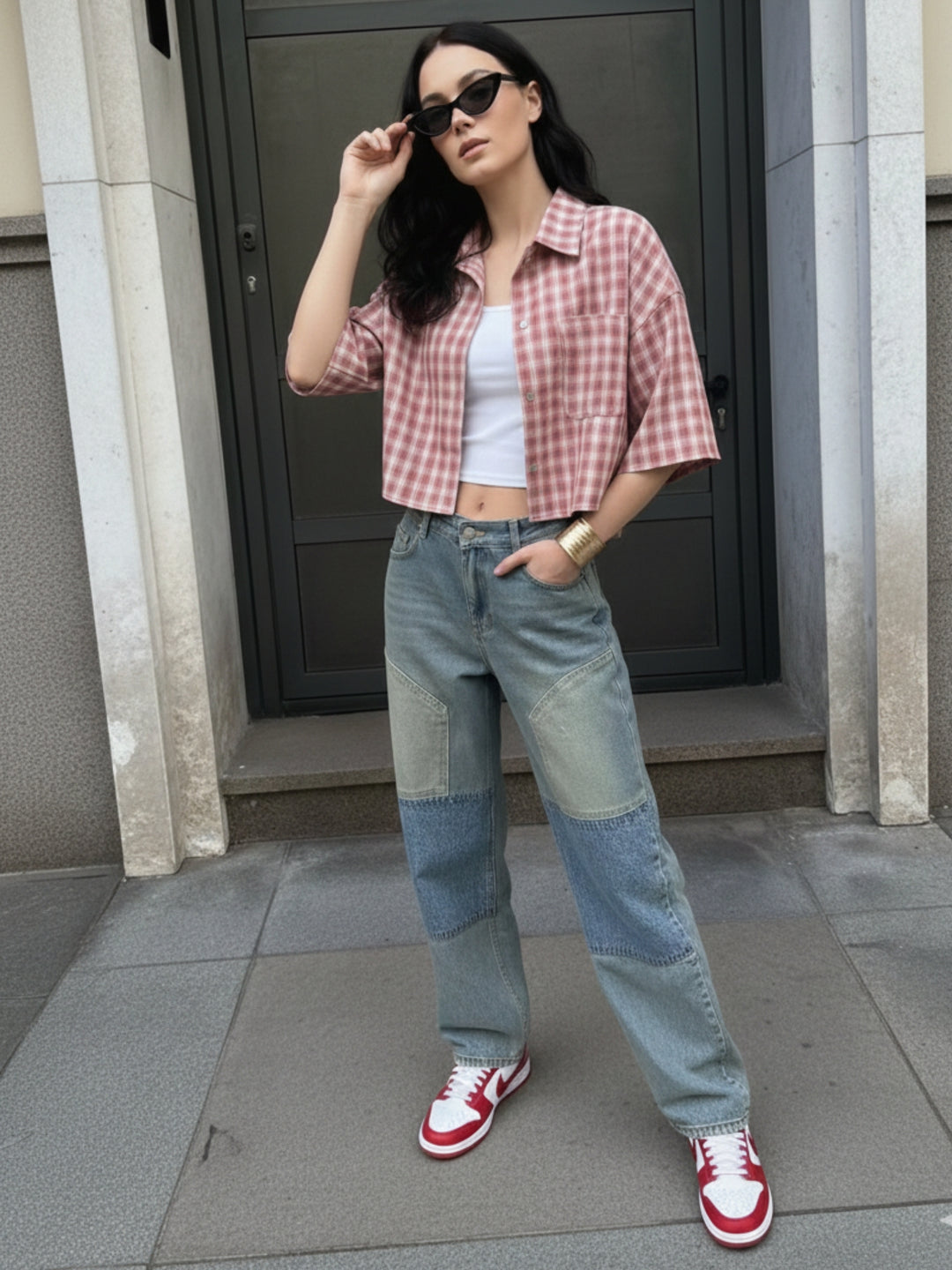 Pink Short Sleeve Front Buttoned Collar