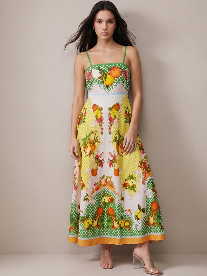 Yellow Abstract Printed A-Line Dress