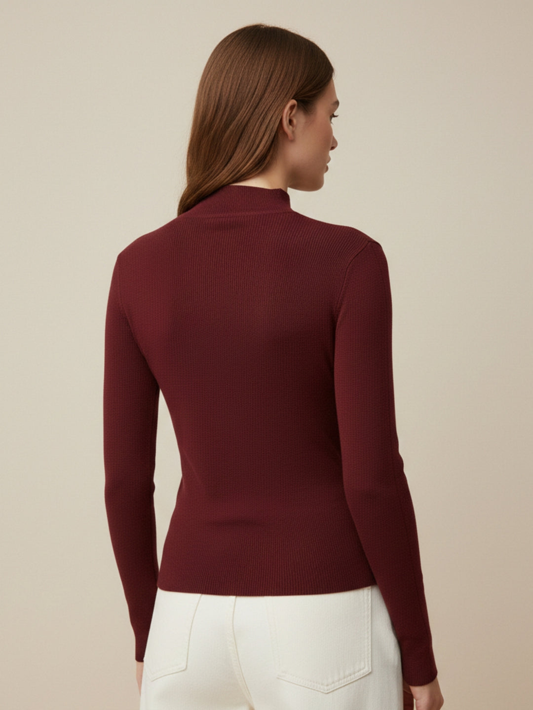 Wine Centre Seam Detailed High Neck Top