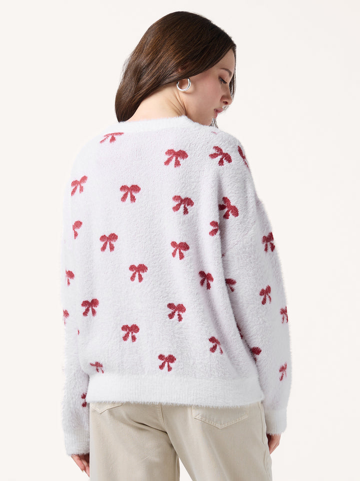 White Fuzzy Bows Cardigan