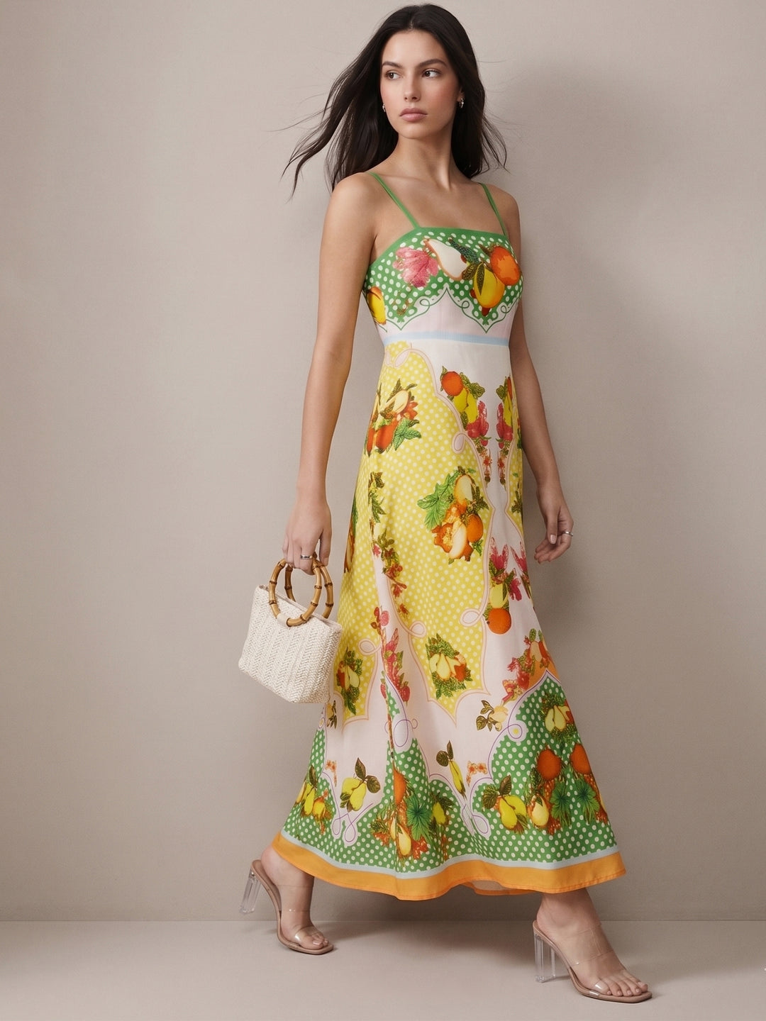 Yellow Abstract Printed A-Line Dress