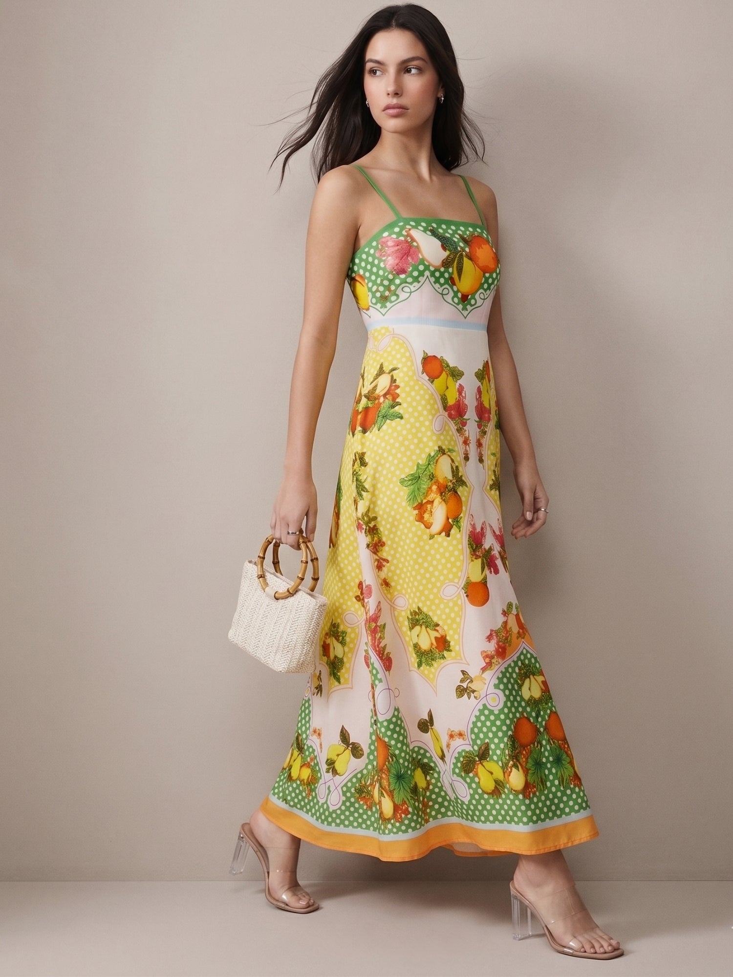 Yellow Abstract Printed A-Line Dress