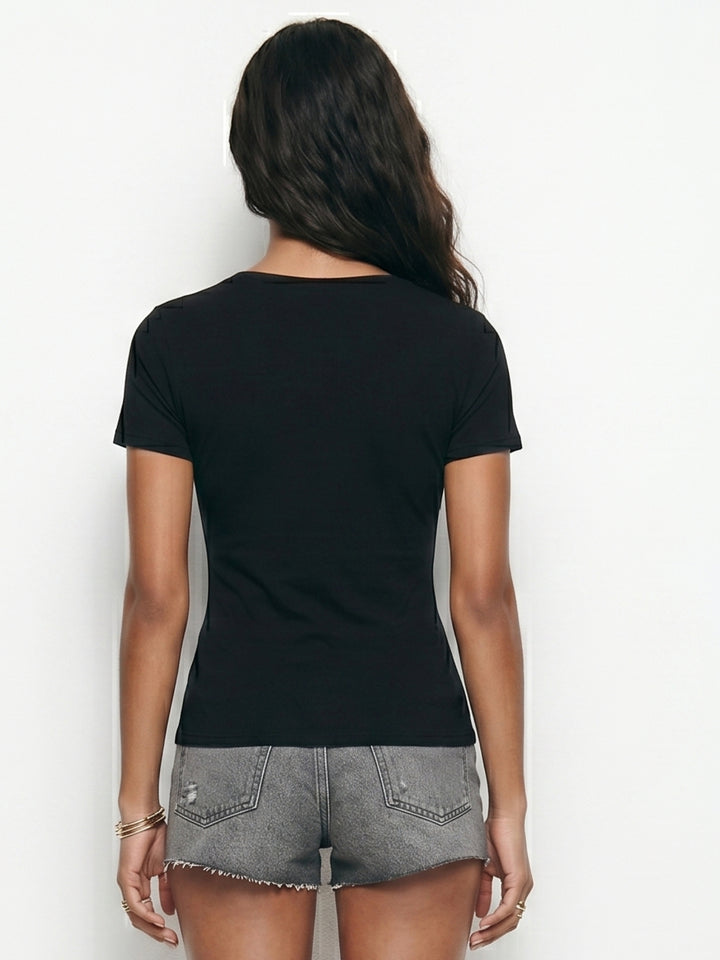 Black Lace Detail Fitted Top