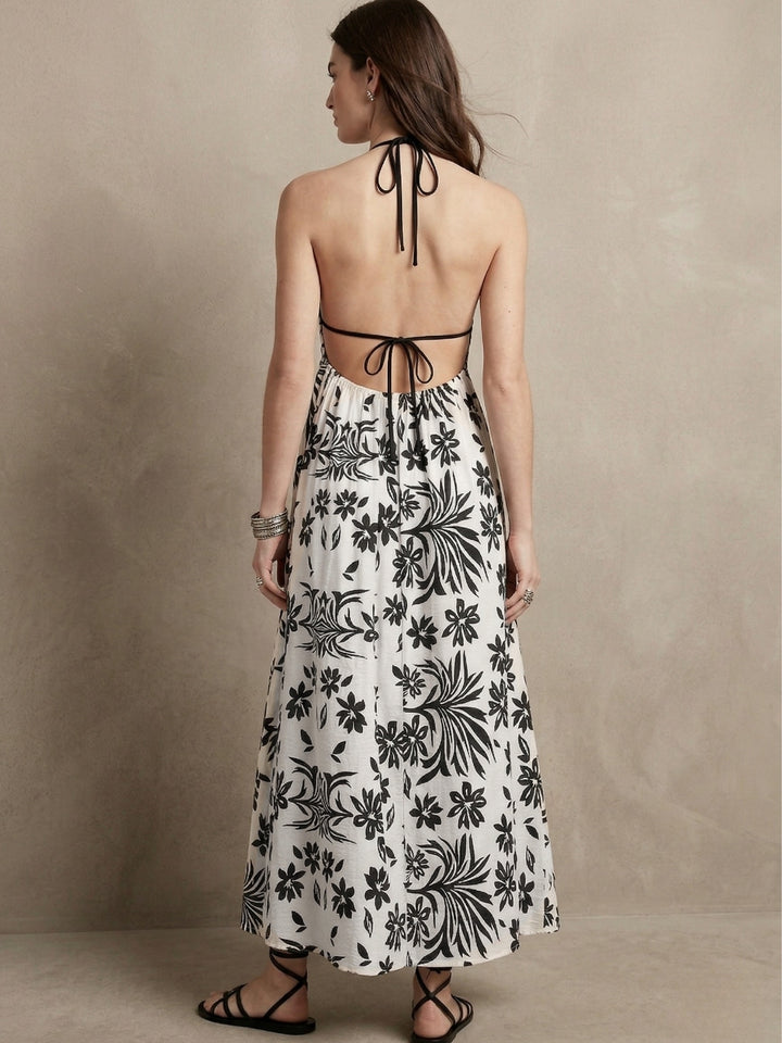 Black Halter Neck Printed Dress
