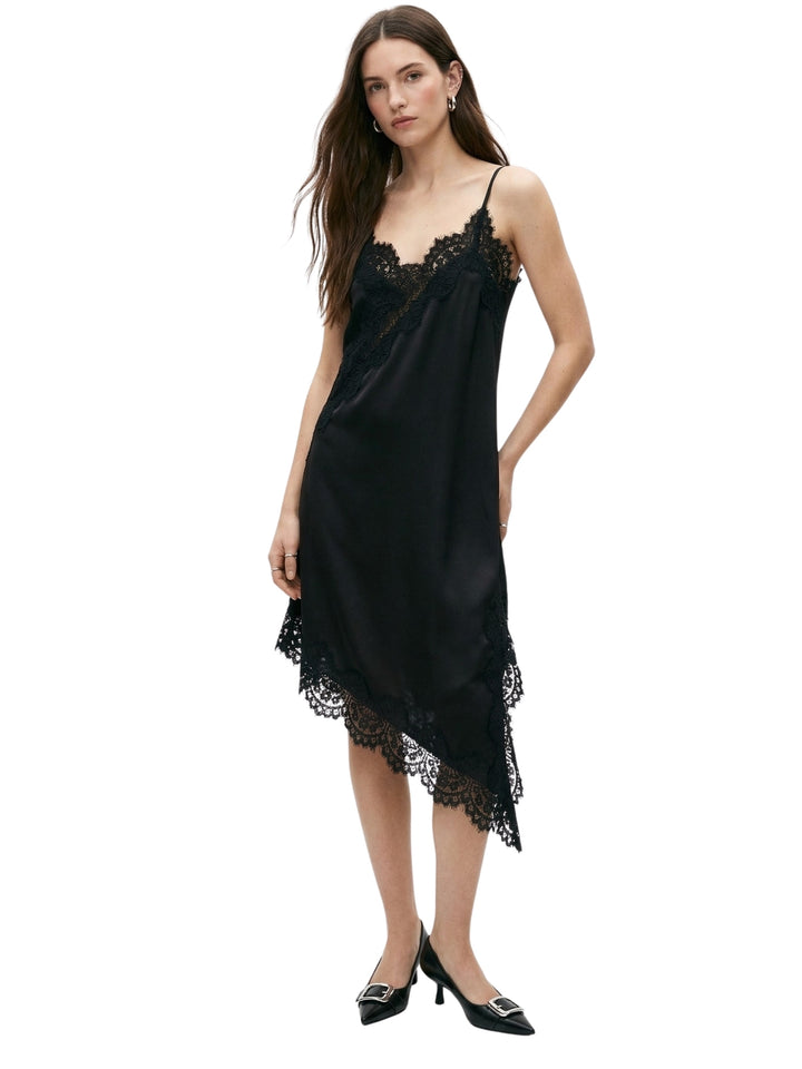 Black Asymmetric Hem Dress With Lace Inserts