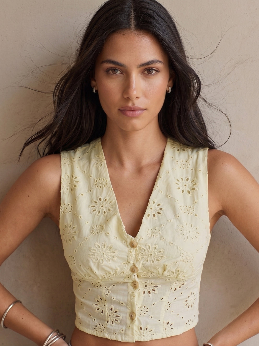 Yellow Schiffli Crop Top