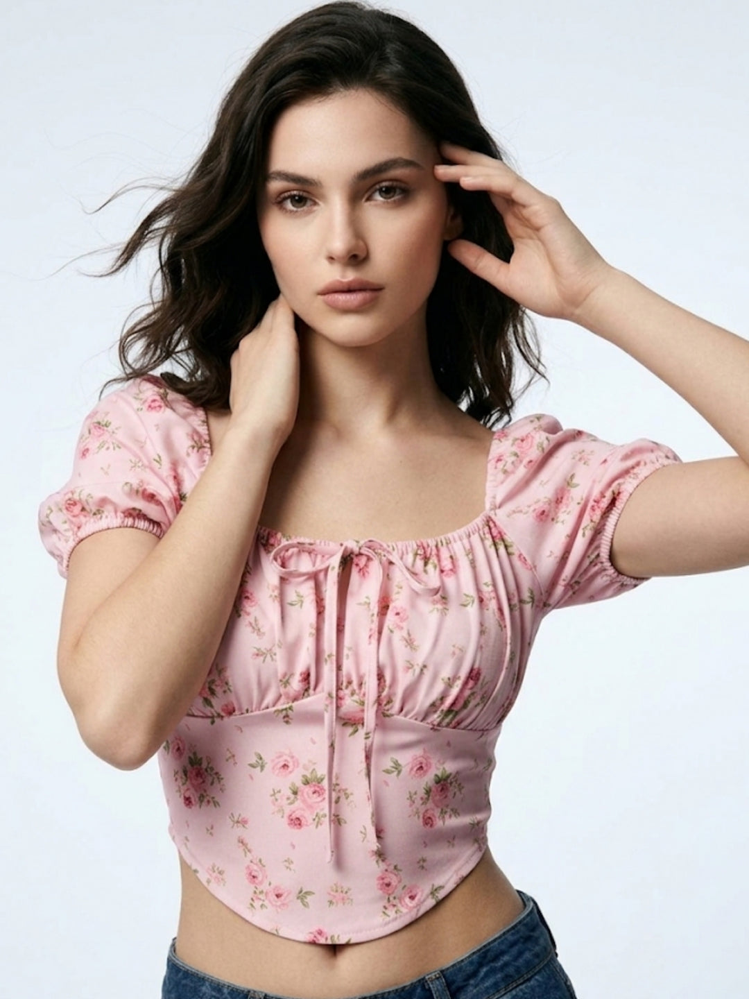 Pink Square Neck Bustier Styled Printed Top