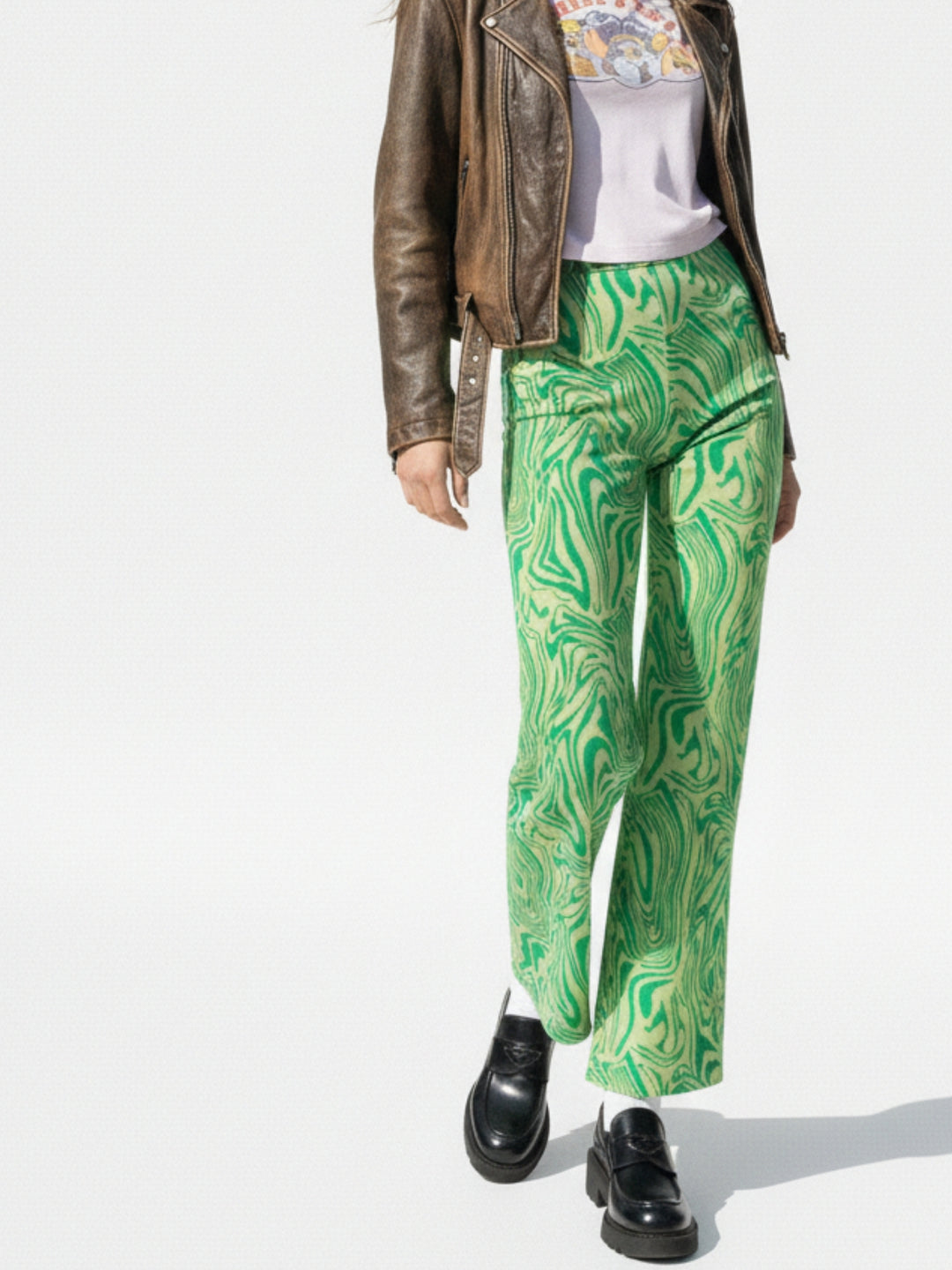 Green Printed Straight Fit Pants