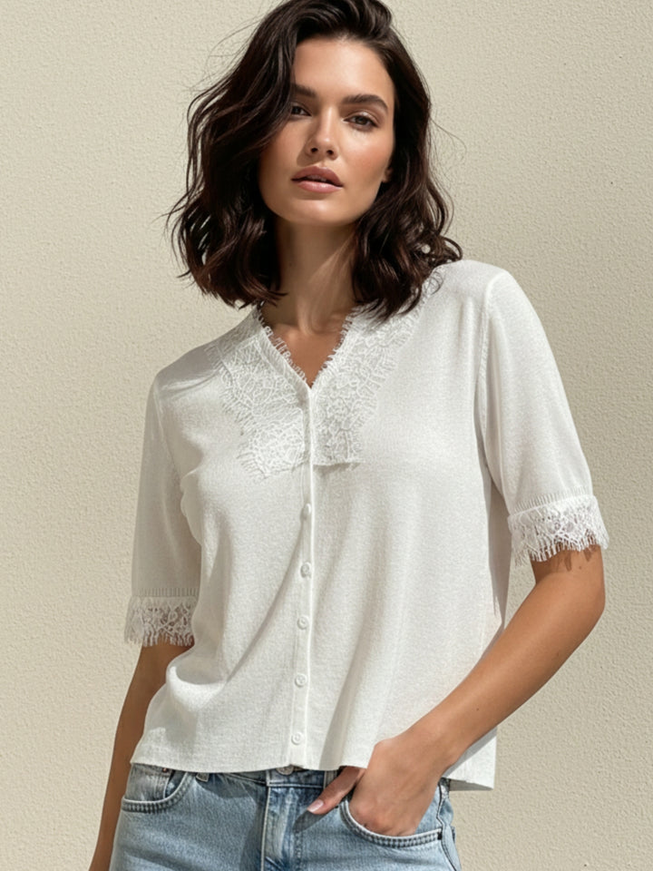 White Lace Detail Shirt