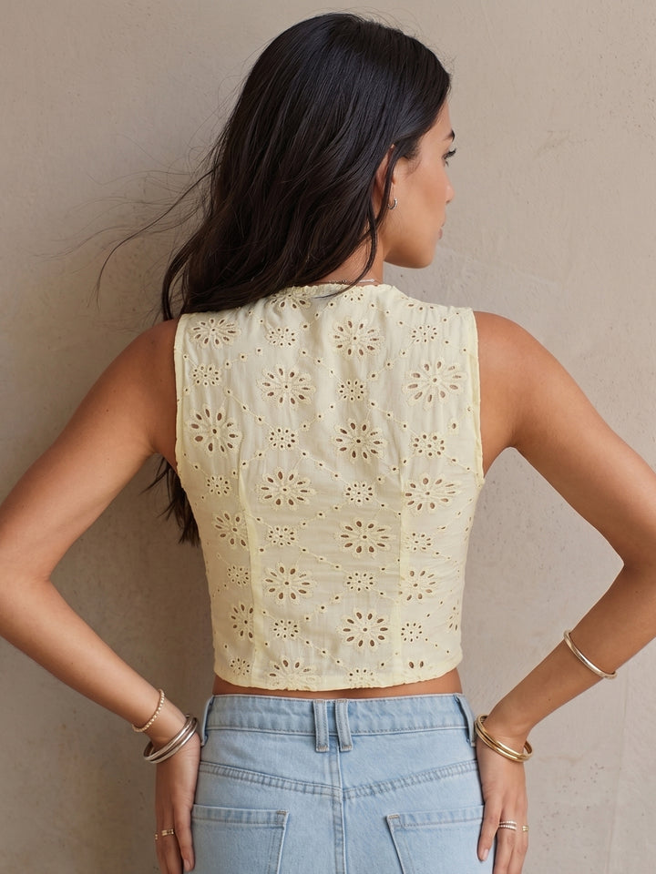 Yellow Schiffli Crop Top