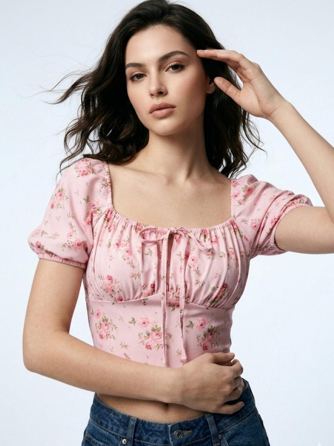 Pink Square Neck Bustier Styled Printed Top