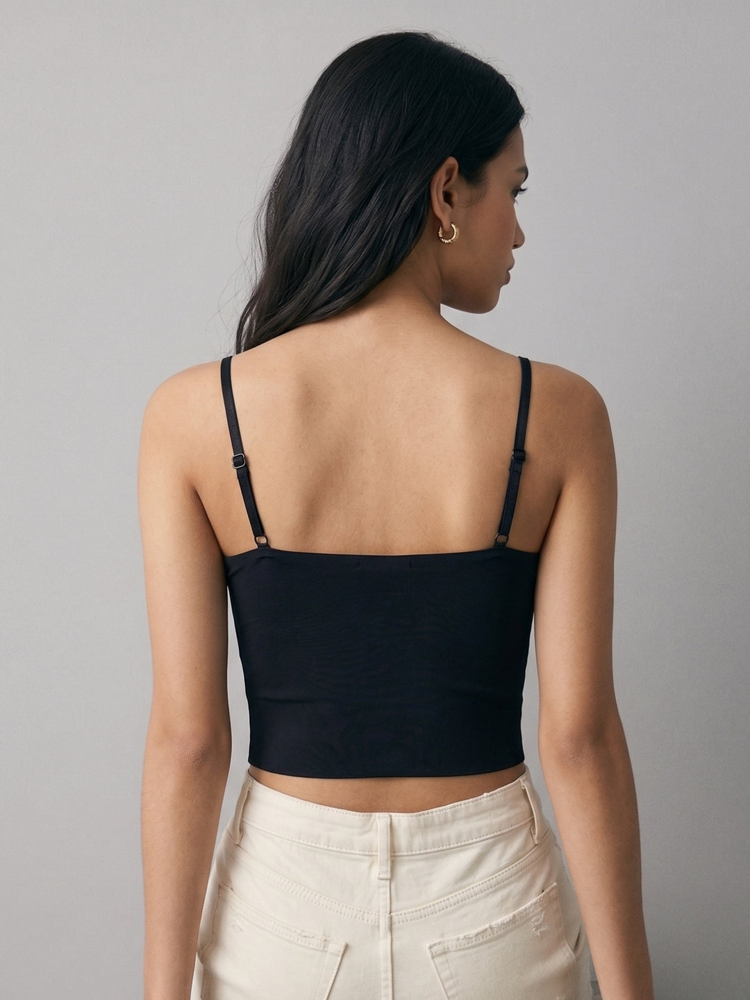 Black Spaghetti Strap Textured Fabric Camisoles