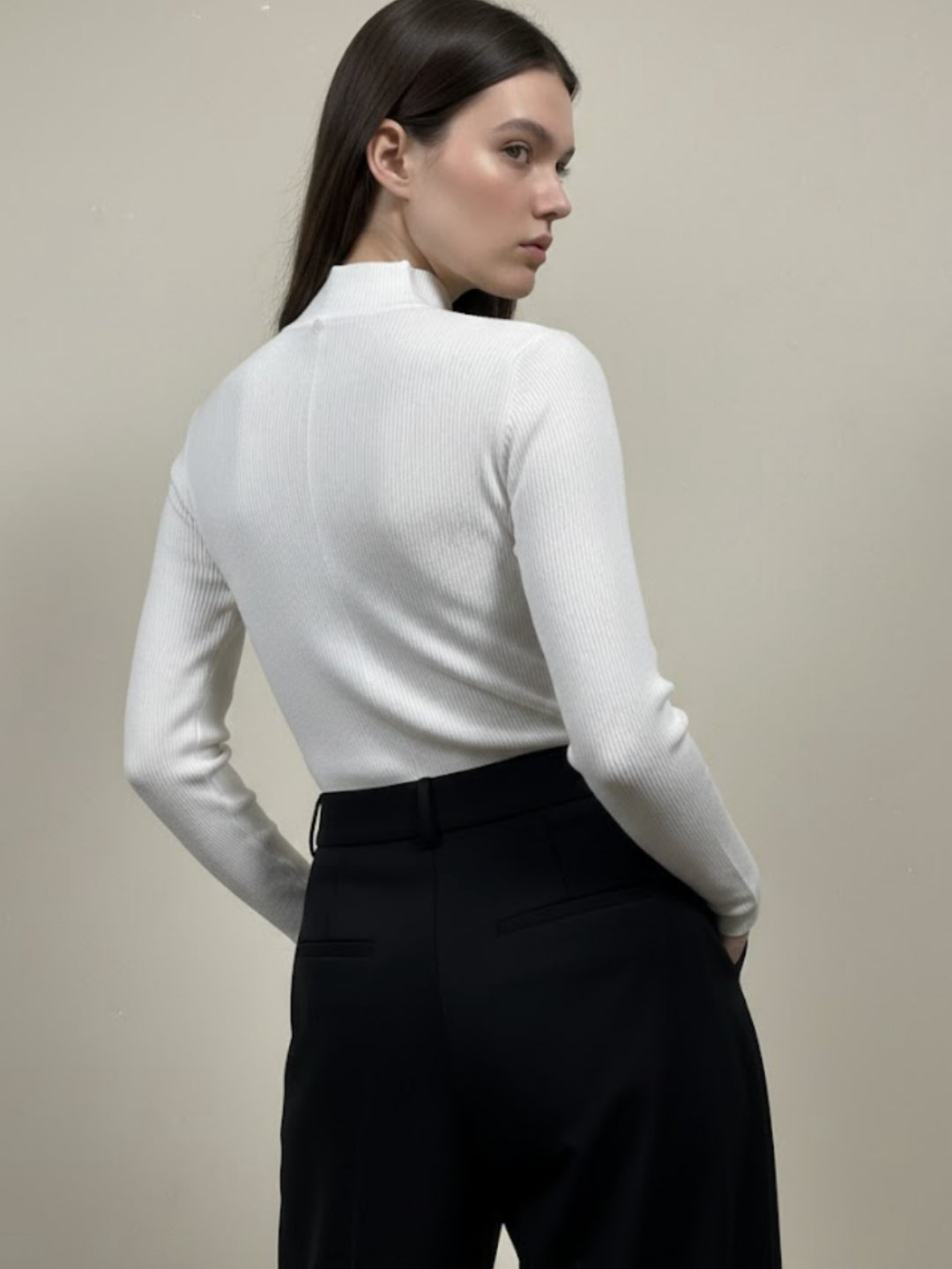 White Centre Seam Detailed High Neck Top
