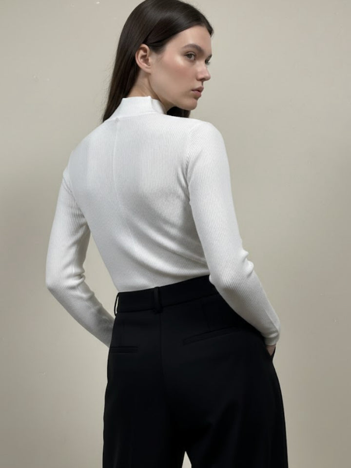 White Centre Seam Detailed High Neck Top