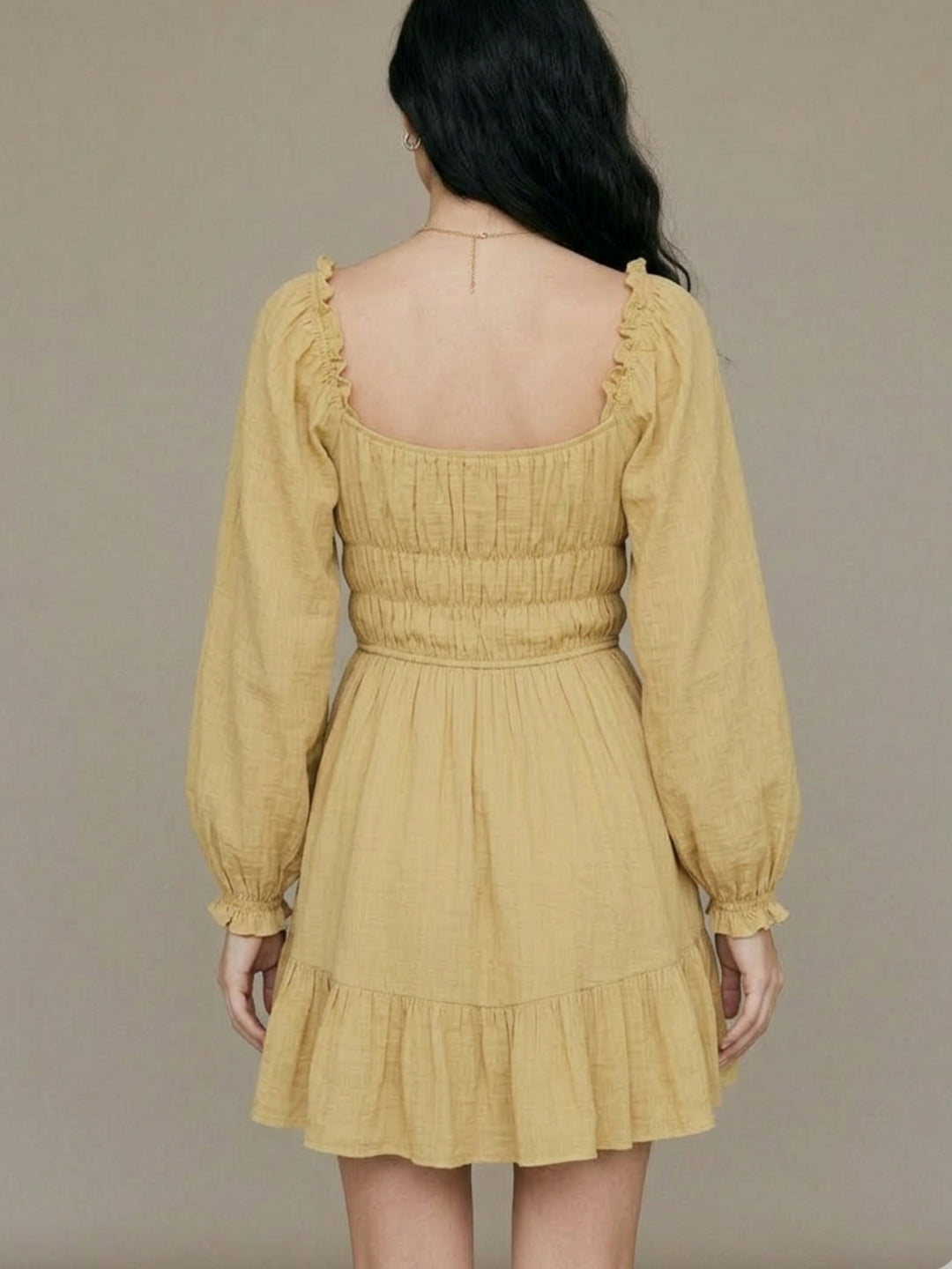 Yellow Bishop Sleeve Ruffle Hem Dress