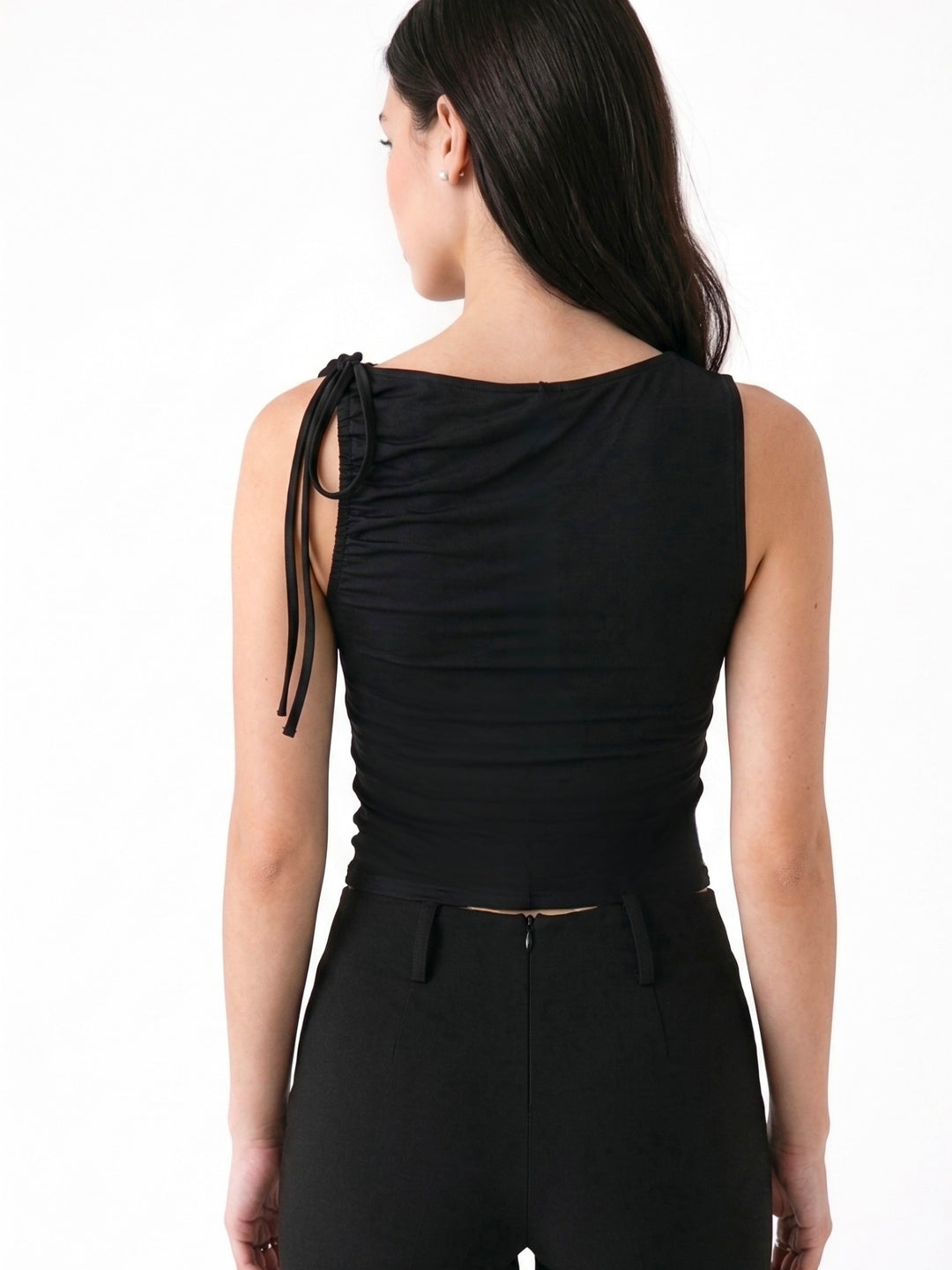 Black Gathered Sleeve Top