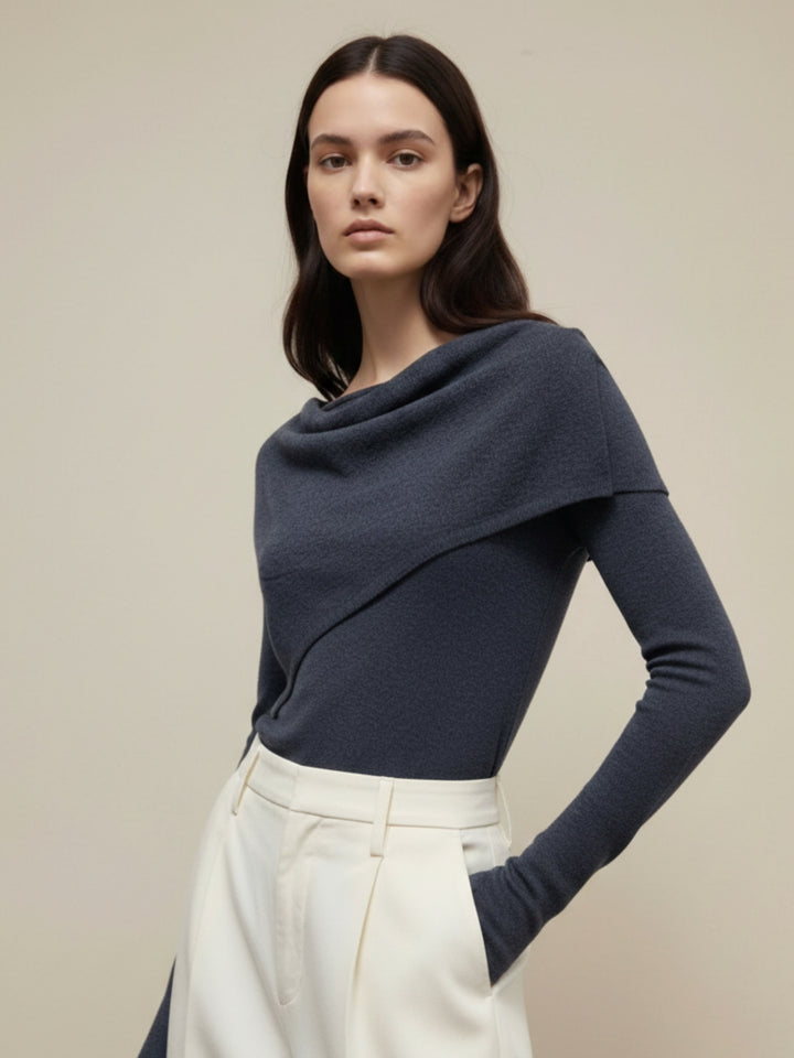 Grey Full Sleeve Cowl Neck Top