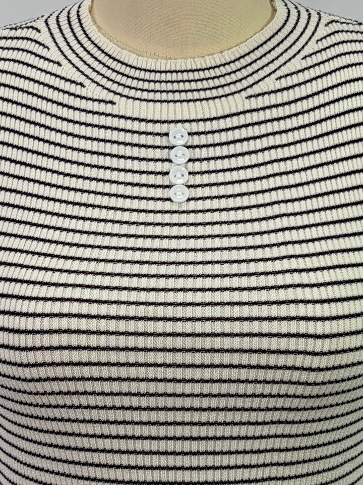 Multi High Neck Mock Buttoned Striped Tank