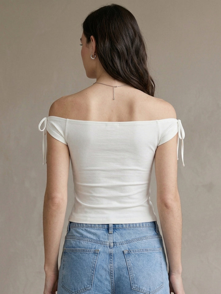 White Off Shoulder Fitted Top