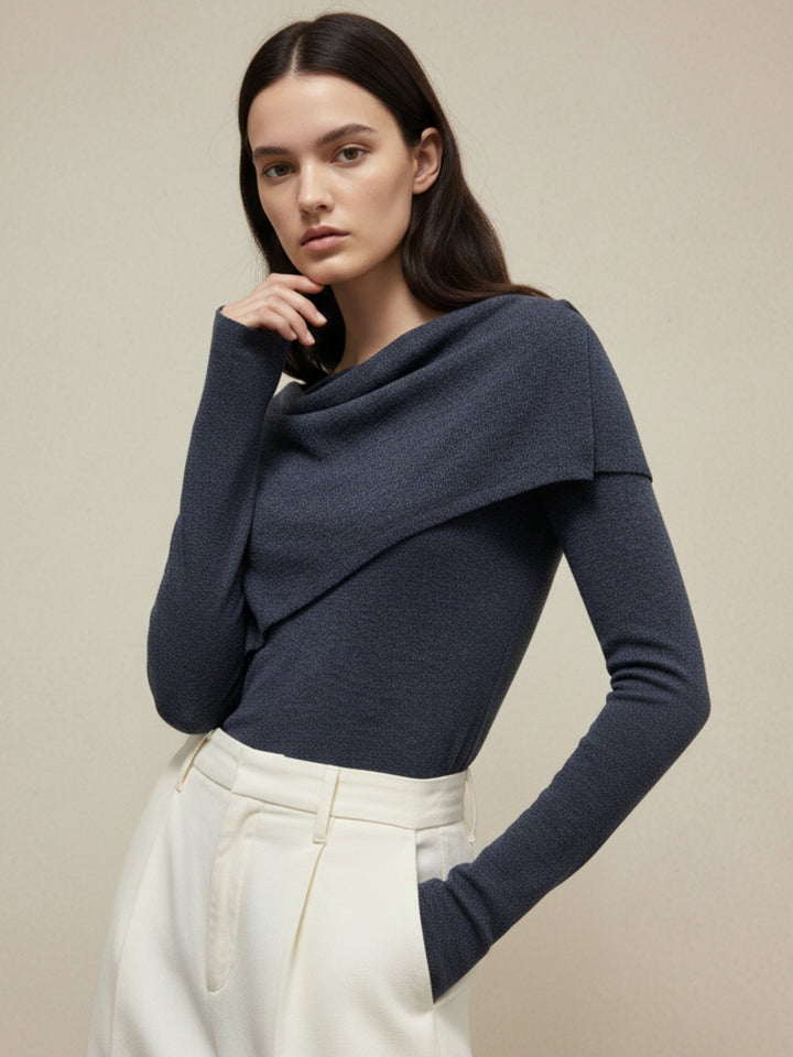 Grey Full Sleeve Cowl Neck Top