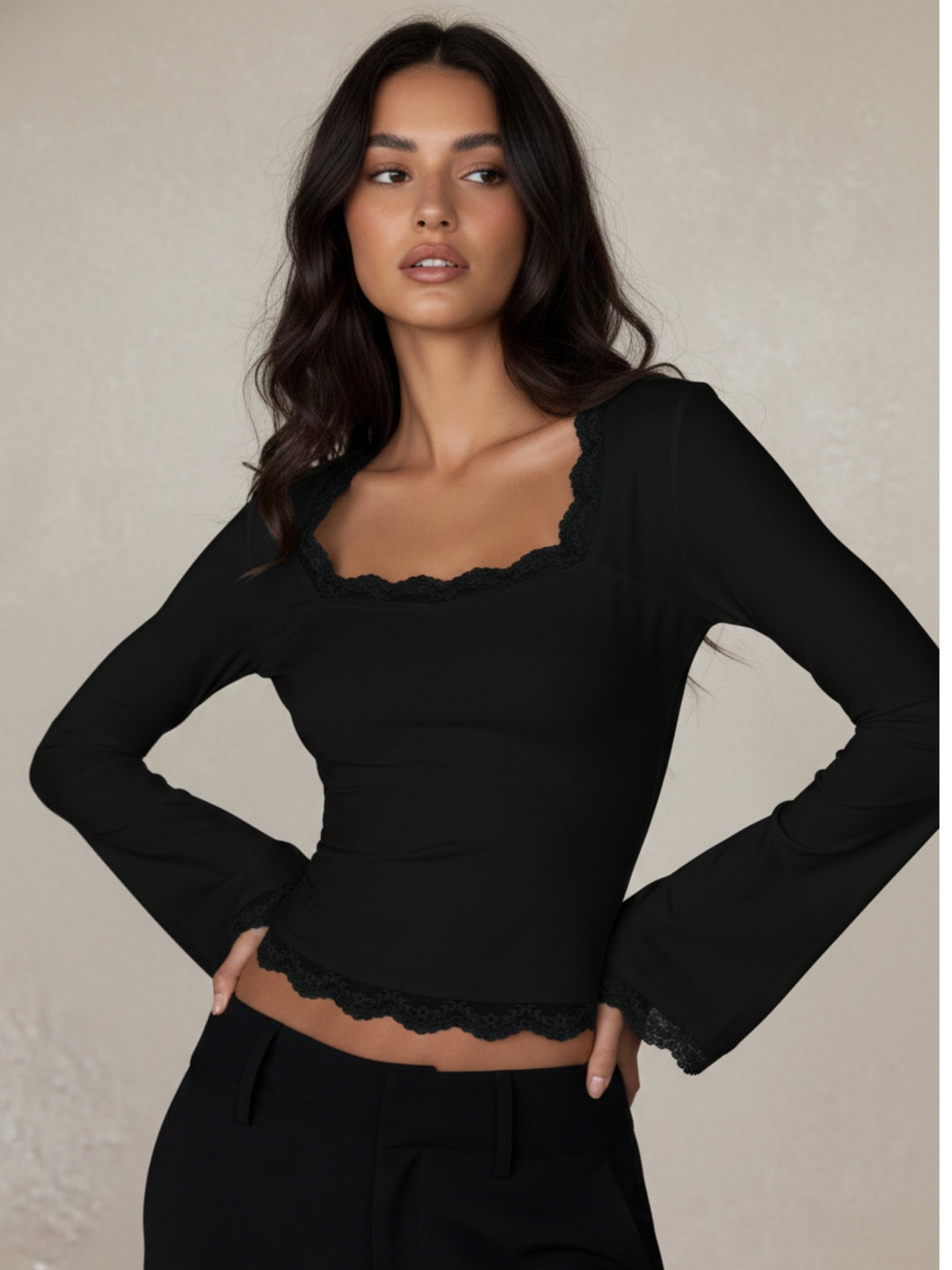 Black Square Beck With Scallop Hem Detailing Top