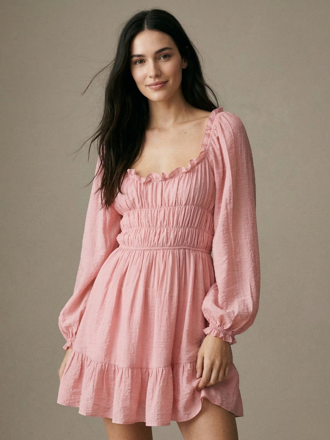 Pink Bishop Sleeve Ruffle Hem Dress