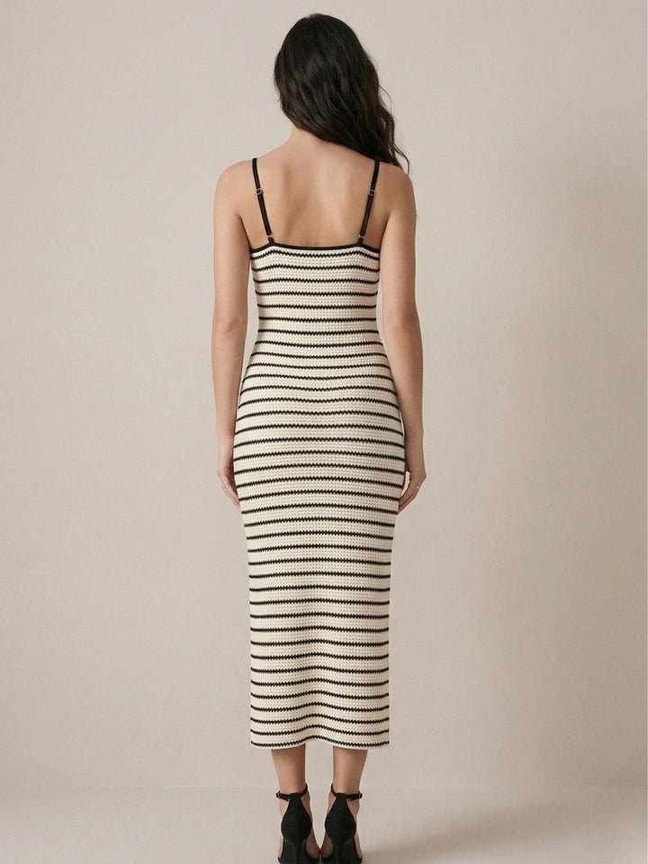 Cream Spaghetti Strap Striped Dress