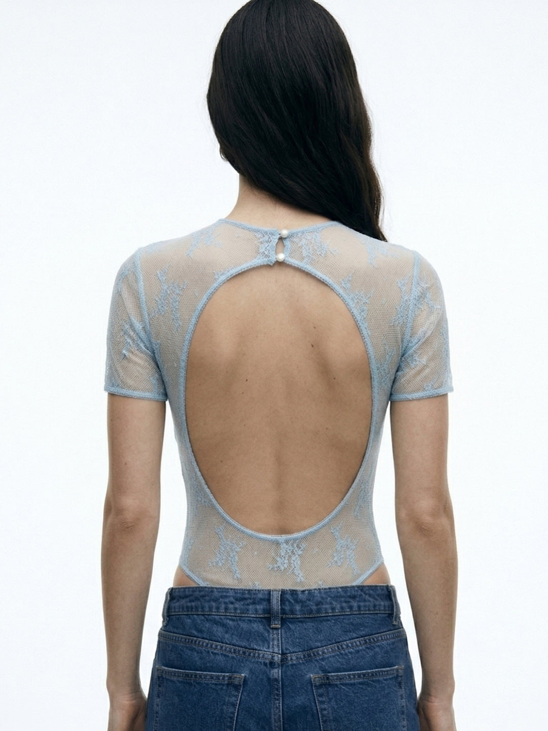 Light Blue Short Sleeve Lace Top