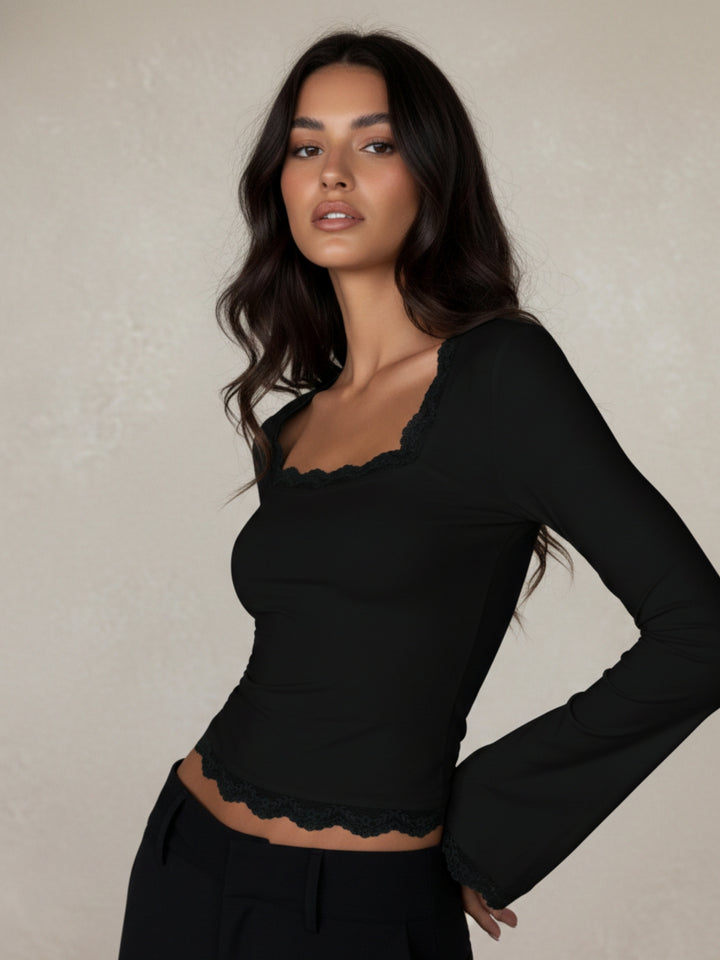 Black Square Beck With Scallop Hem Detailing Top